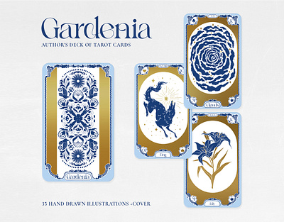 "Gardenia" Tarot Lenormand Author's deck of tarot cards cards design graphic design illustrations playing cards tarot deck trot design