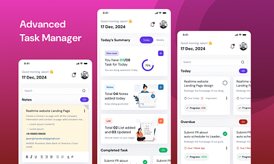 Task Management list notes notification reminders task management ui design ux design