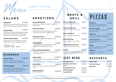 Boat Club Menu