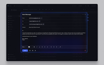 compose a new email pop-up design ✉️ compose dashboard dashboard ui email gmail inbox mail mailing notion popup product design saas skiff