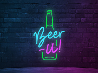 BEER-U - Branding Neon Bar Logo bar logo branding design graphic design logo neon logo photography social media design typography