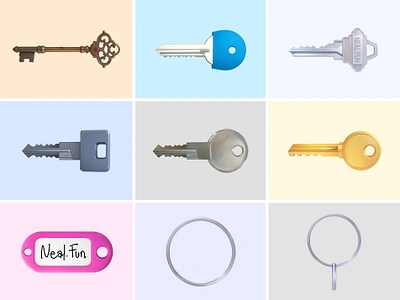 Keys Icons for Neal.Fun Games 3d cartoon cute design icons illustration keys logo nealfun pastel rendering