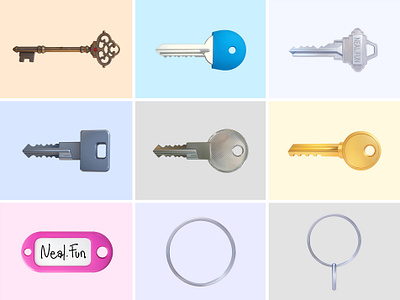 Keys Icons for Neal.Fun Games 3d cartoon cute design icons illustration keys logo nealfun pastel rendering