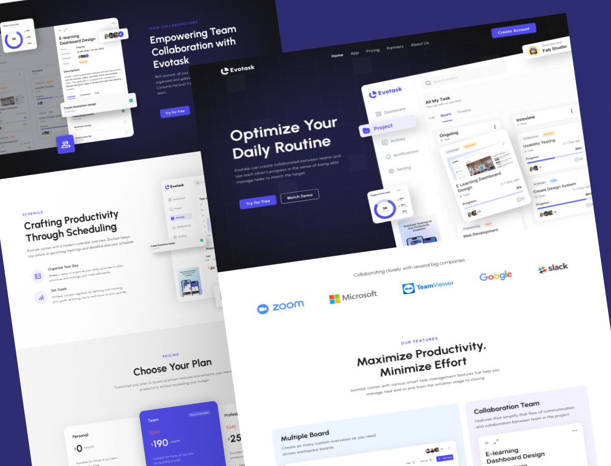 Evotask - Task Manager Landing Page business company landing page management task management task manager uiux user interface web design website