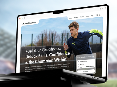 MonksArena - Sports Coaching and Facilities Website Design app ui athelitics coaching fitness fitness app ios landing page sports app sports services sports training app sports landing page tournament train ui user experience ux web design