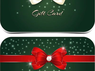 Two different gift cards on the same green background bow card christmas gift pearl pearls present red bow white bow