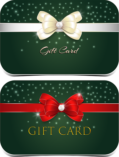 Two different gift cards on the same green background bow card christmas gift pearl pearls present red bow white bow