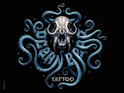 Ocean bear tattoo bear skull branding gothic letter lettering logo logotype lovecraft modern octopus sea beast skull tattoo tattoo branding tattoo logo typography