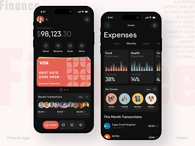 Finance Management App app design banking banking app card digital banking fahim finance finance app finance management financial fintech fintech app mobile app mobile app design money money app statistics trend ui uiux