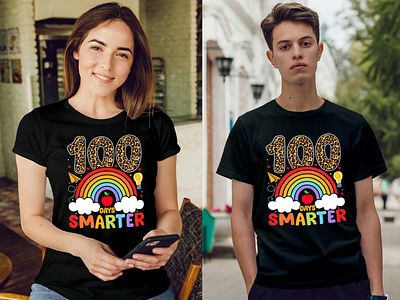 100 Days of School T-Shirt Design. 100 days 100 days brighter 100 days of school 100 days smarter 100th day back to school design illustration kids kindergarten preschool school student t shirt t shirt design teacher tshirt typography