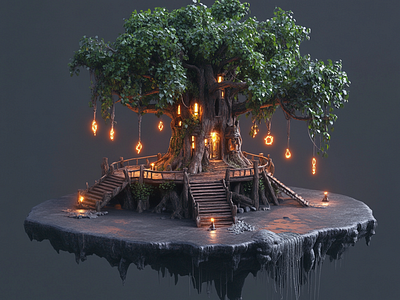 Floating Treehouse 3d modelling blender cgi fantasy glowing peaceful r1n7t0xb surreal