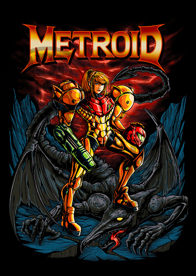 SUPER METROID branding clothing fanart graphic design illustration merch metroidvania samus aran t shirt design