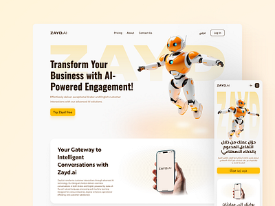 ZAYD.AI - AI Business Chatbot Landing Page ai app artificial intelligence branding chat bot chatbot clean design homepage homescreen illustration landing page logo minimalist mobile ui uidesign uiux website