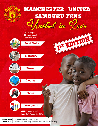 Manchester United Fans Maralal Charity Poster charityeventdesign communitysupport compassionthroughdesign creativedesign designforgood givingback missionariesofcharity northernkenya orphansupport