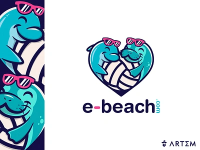 Beach volleyball mascots logo design 🐬🏐 art3m art3m studios beach volley branding creative logo cute logo dolphin logo esport graphic design heart logo illustration kawaii logo logo dauphin logo de phoque logo design sea lion logo seal logo sport logo volley ball logo design volleyball logo