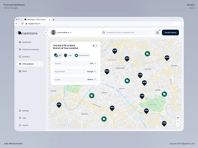 Rapid Bank - Financial Dashboard #3 analytics atm banking app crm dashboard ui digital banking filtering filters finance finance dashboard fintech fintech platform location locator map product design uxui web design