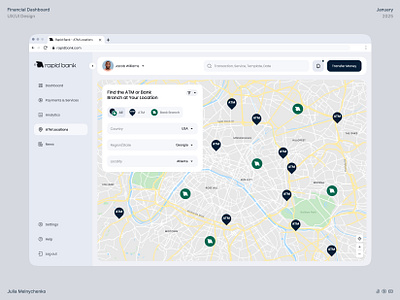 Rapid Bank - Financial Dashboard #3 analytics atm banking app crm dashboard ui digital banking filtering filters finance finance dashboard fintech fintech platform location locator map product design uxui web design