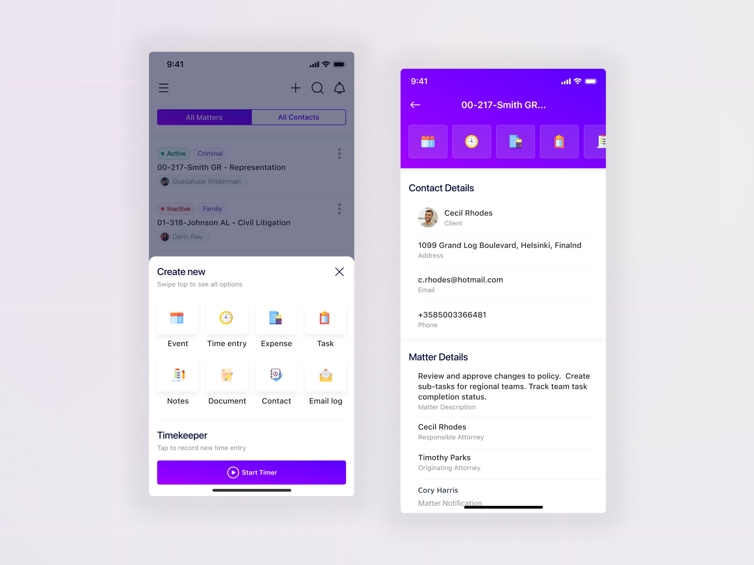 Example of Legal App - CRM Solution