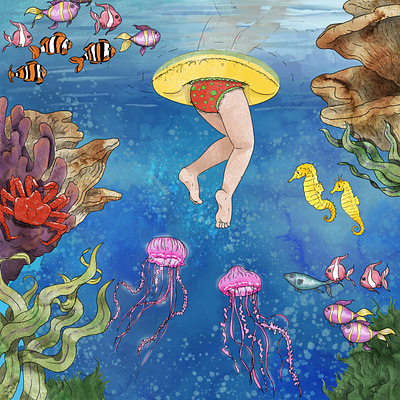 Under the sea art background character design illustration