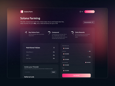 Farming Dashboard blockchain crypto crypto dashboard dashboard defi design farming finance fintech solana trading userinterface web design web3