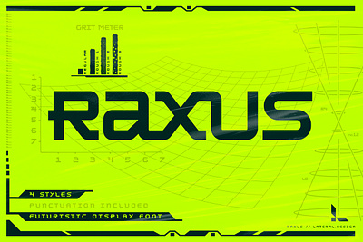 Raxus - Futuristic Font bold branding creative exploration font futuristic grit halftone neon outer space graphics planets powerful font retrofuturism rocket science space star wars starship technical typography vector