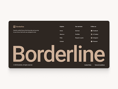 Fencing Company Footer Design brown footer landing page links logo modern pastel typography uiux userexperience web design website