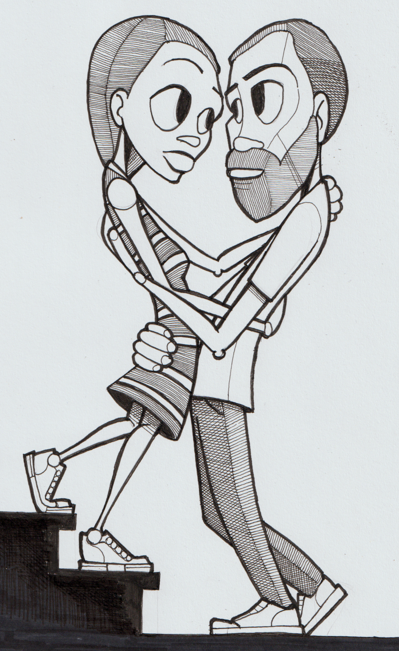 ONE STEP. black and white couple drawing illustration love marker pencil pendrawing