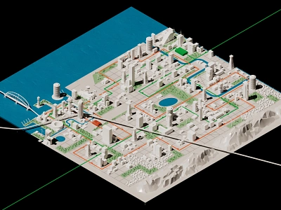 City (scrapped) 3d 3d art 3d illustration c4d city future infrastructure mountains redshift roadways water