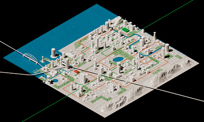 City (scrapped) 3d 3d art 3d illustration c4d city future infrastructure mountains redshift roadways water