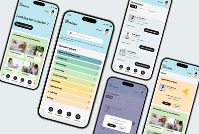 Medical App UI appointment queue appointment status appointment tracking doctor selection health journey home screen list medical app ui ux