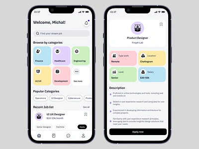 Job Finder App android app design app ui career find job find work firqah firqah lab hire hiring ios job job board job listing jobseeker portfolio recruitment ui vacancy work