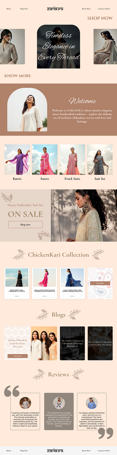 ZARIAURA Website (MOCKUP) aesthetic clothes clothing figma indian kurtis myntra ui website website design