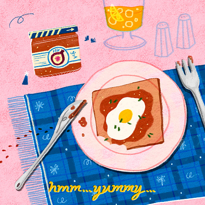 hmmm,,, yummy,,, art artwork bread breakfast design egg fig food illust illustration ipad jam knife line orangejuice pattern photoshop plate table tweetyheather