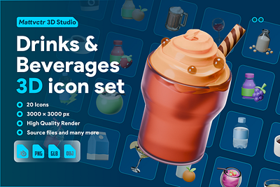 Drinks & Beverages 3D Icon set 3d 3d art 3d icon 3d icon pack 3d illustration 3d modeling beverages blender design drink gumroad iconscout illustration microstock ui ui ux