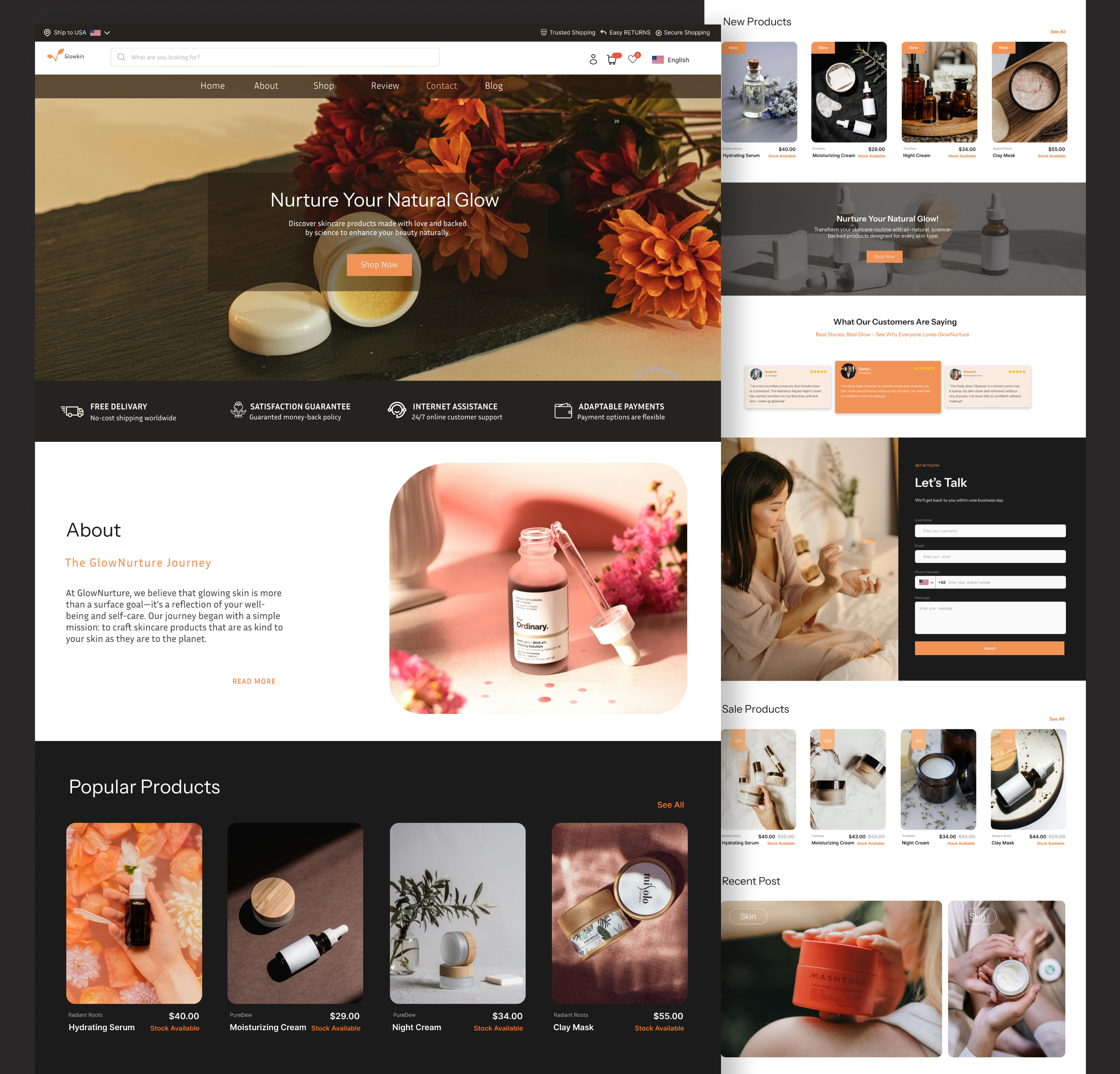 Skin Care - Ecommerce Landing Page beauty beauty product beauty salon cosmetic cosmetic packaging design home page homepage landing landing page landingpage page skin skincare ui uiux ux web webdesign website