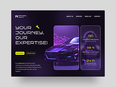 Autoservice Landing Page, Automotive ai design illustration landing midjourney ui ux webdesign