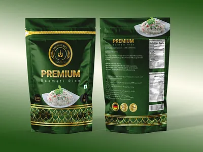 PREMIUM BASMATI RICE PACKAGING DESIGN basmati design food graphic design illustration label label design logo packaging pouch premium rice