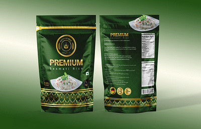 PREMIUM BASMATI RICE PACKAGING DESIGN basmati design food graphic design illustration label label design logo packaging pouch premium rice