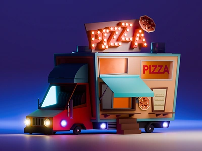 Pizza Truck 3d blender illustration no ai pizza pizza truck stylized truck