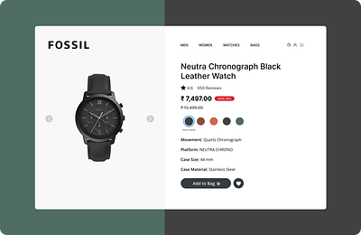 Modern E-Commerce Product Page UI for a Luxury Watch Brand design inspiration for ecommerce e commerce product page ecommerce website fossil website redesign minimal ecommerce website modern ui design product page product page design shopify sleek product page design web design for luxury brands while space websites