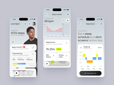 Connect Health - Mobile App Design appdesign cleandesign conceptdesign dailyui dribbble fitnessapp fitnesstracking healthapp healthtracking interfacedesign minimalui mobileapp moderndesign productivityapp trackingapp ui ux