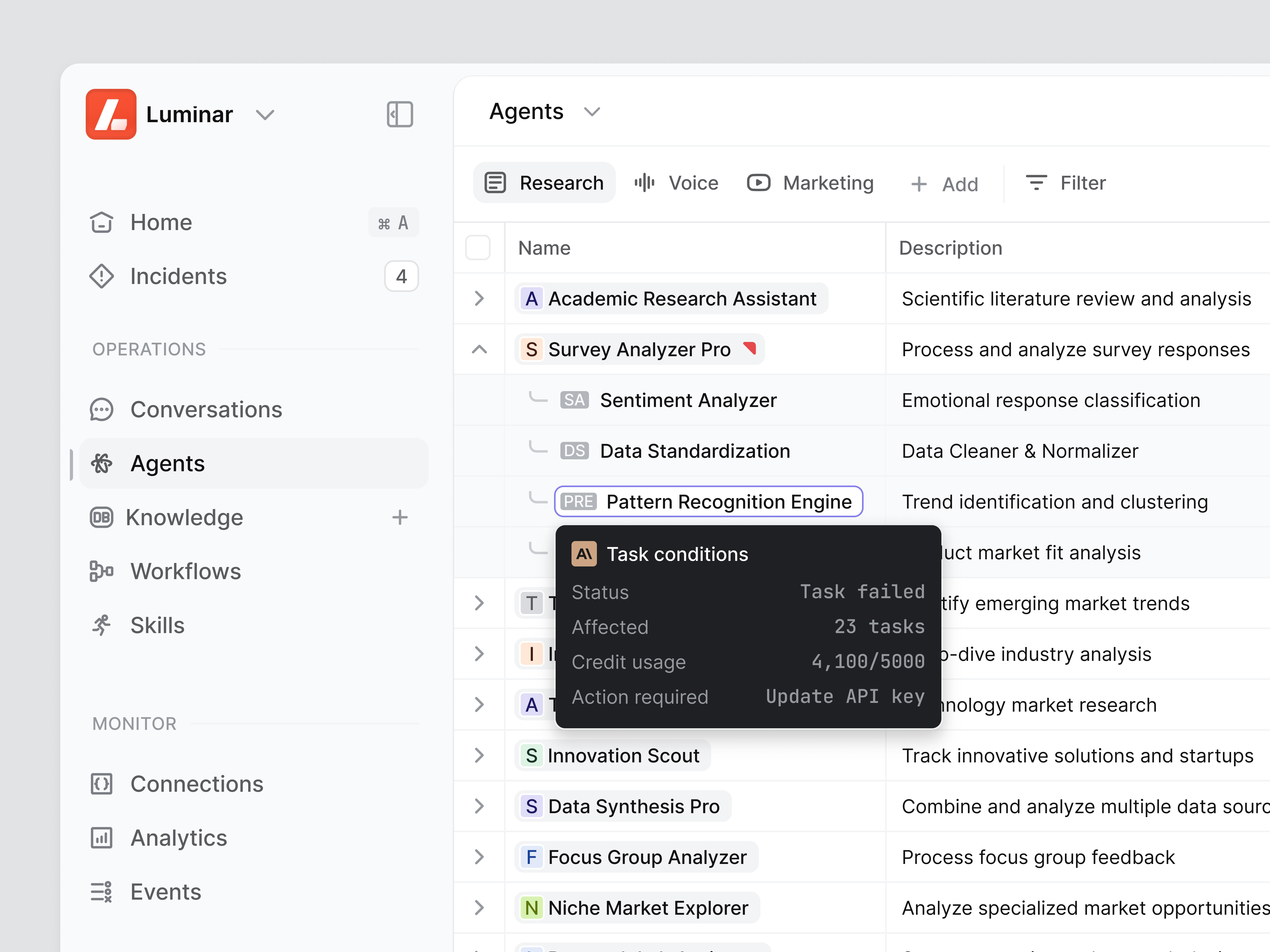 Multi-Agent AI Management System agent tasks ai ai models artificial inteligence balasinski bot bot skills claude gpt kwowledge base llm llm models orchestator product design saas sub agents tokens ux ui web app workflow