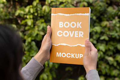 Book Cover Mockup book branding cover design girl graphic design green background logo mockup orange realistic