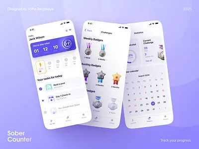 Take Control of Your Sobriety Journey with Sober App app design figma meditation mobile design mobileapp motivation app sober app ui