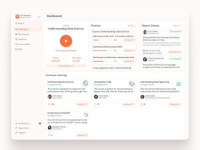 Learning Platform Dashboard cards courses dashboard design education learning platform platform tracker ui ux