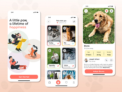 Pet Adoption App Design Idea adoption app design cat design dog figma figma design ios mobile pet pet app pet care pet shop pets ui ui design ui ux design ux