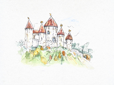 Sleeping Beauty Castle aquarel fineliner hand drawn sleeping beauty castle water color