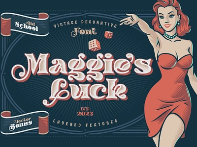 Maggie's Luck - Layered Display Font alphabet branding casino design font gamble game illustration lettering letters lucky pin up pretty type typeface typography