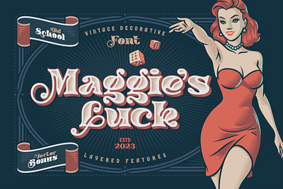 Maggie's Luck - Layered Display Font alphabet branding casino design font gamble game illustration lettering letters lucky pin up pretty type typeface typography