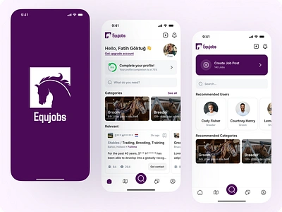 EquJobs - Horse Industry Job and Worker Finding Mobile App app application branding design find job graphic design horse app job job finding mobile mobile application ui ui design ux design ux research